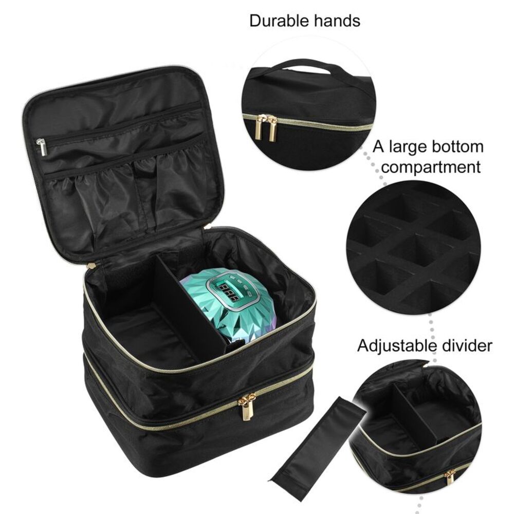 1 Pcs Double Layer Nail Polish Carrying Case for Nail Polish Nylon Black - Picture 3 of 6